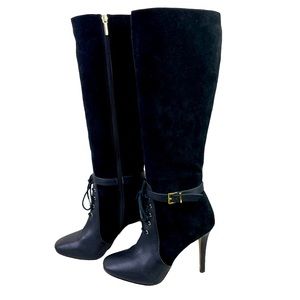 Victoria’s Secret Suede Leather High Heel Boots Lacing Detail Black Size 8.5B